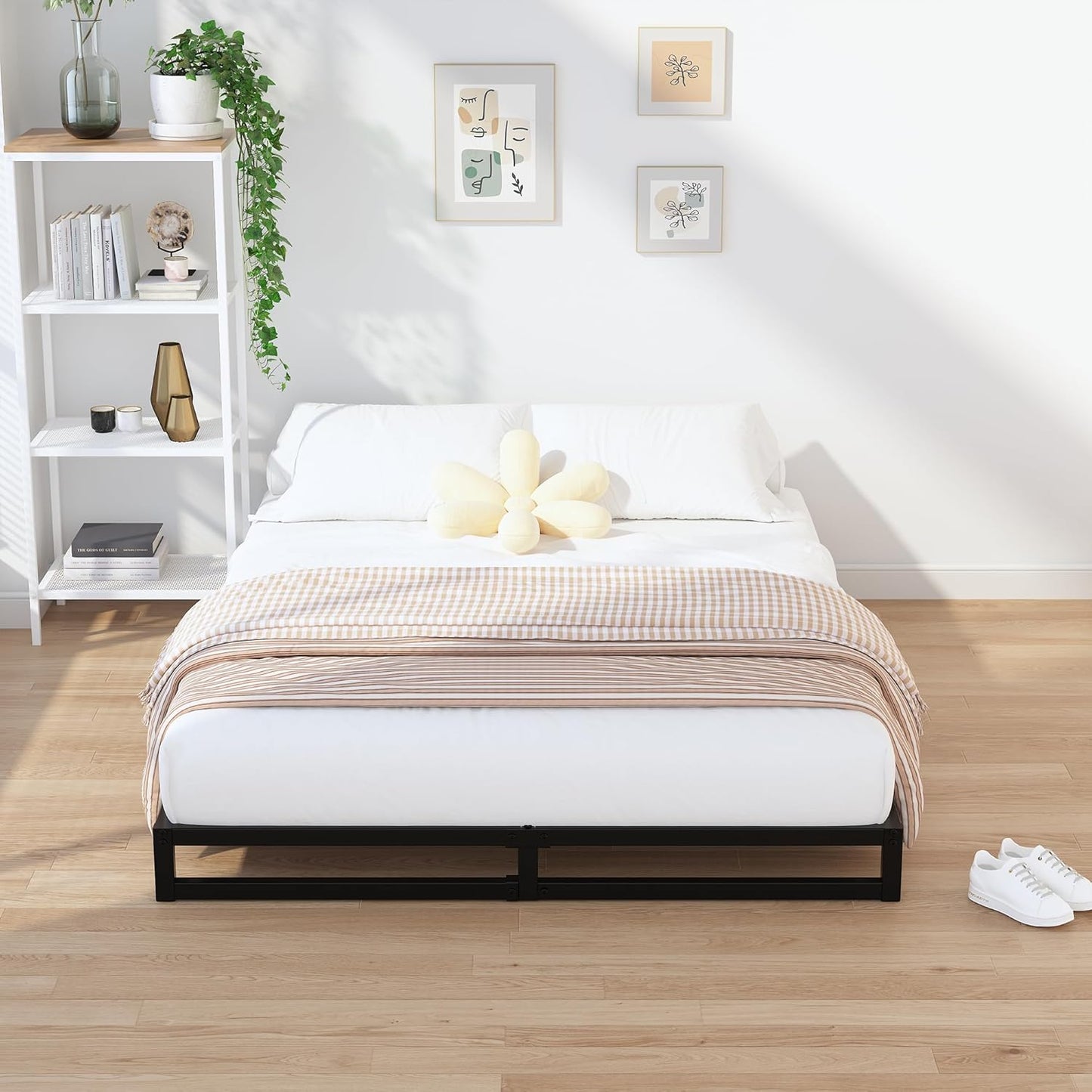 EMODA 7 Inch King Size Bed Frame No Box Spring Needed, Heavy Duty Metal Platform with Steel Slats, Noise Free, Easy Assembly, Black