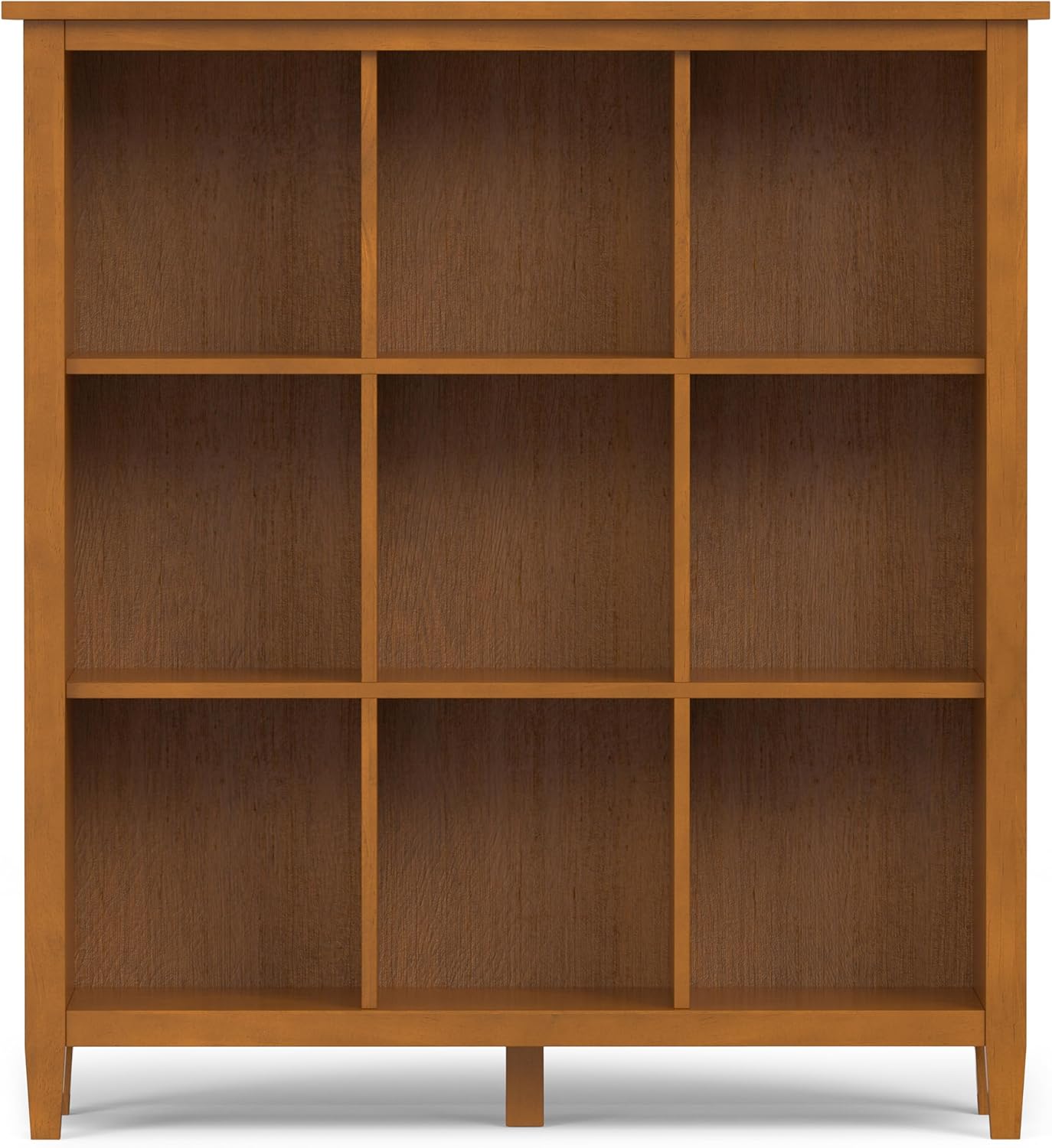 SIMPLIHOME Warm Shaker Bookcase - 44 inch Tall 9-Cube Solid Wood Cube Organizer in Light Golden Brown, Transitional Storage for Living Room, Study Room or Office with Fixed Shelves and Tapered Legs