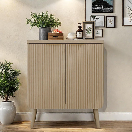 Buffet Cabinet, Sideboard Fluted Cabinet Modern Kitchen Buffet Storage Cabinets with Doors and Shelves, Wood Farmhouse Coffee Bar Station for Entryway & Dining Room & Living Room, Natual Oak