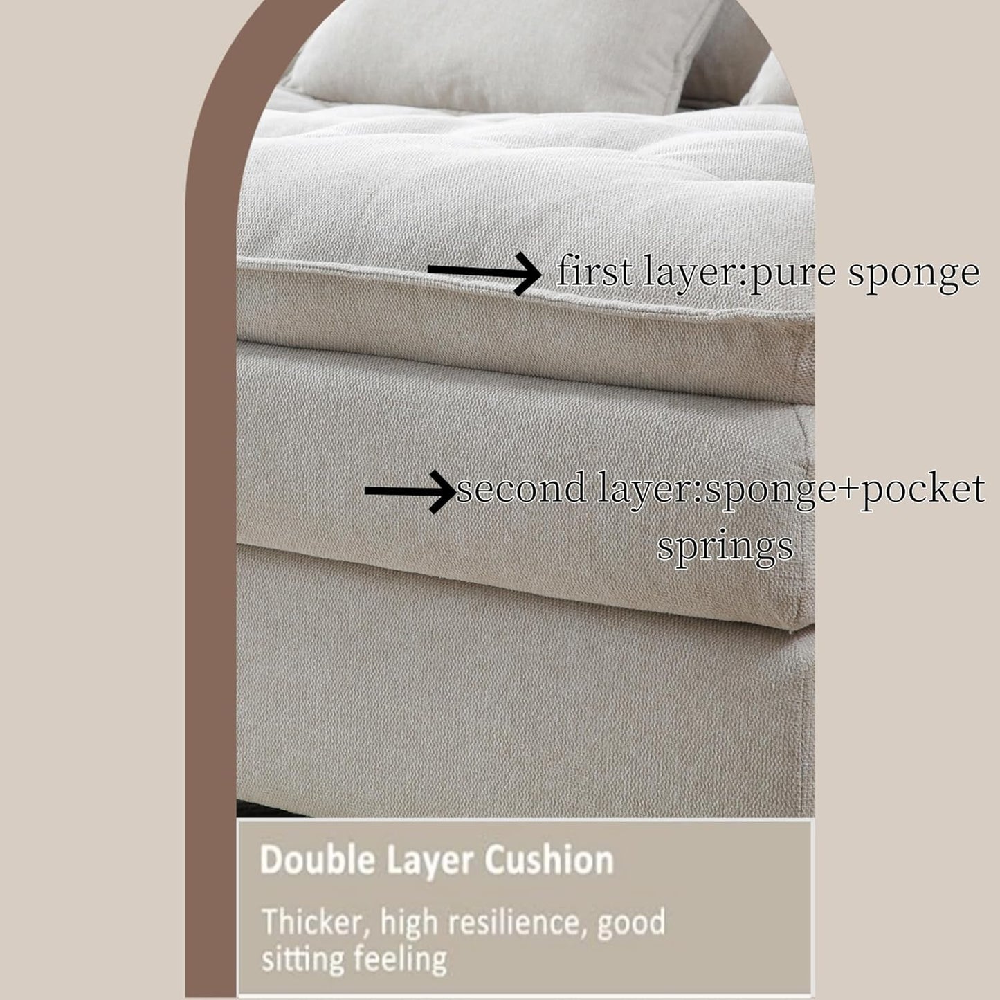 130" U-Shaped Sectional Sofa with Storage Console & Cup Holders, Upholstered 6 Seat Living Room Sleeper Couch Furniture Set w/Chaise, Cloud Cushion Couch for Home, Office, Apartment,Beige