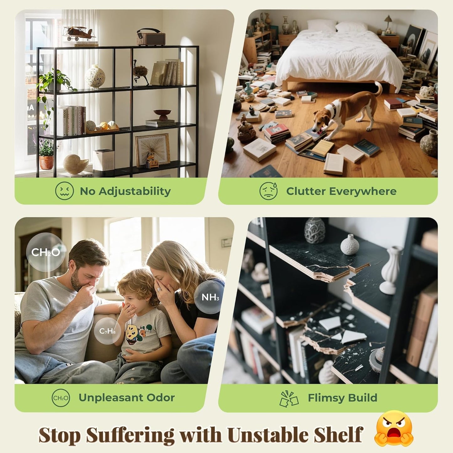 Huuger 6 Tier Bookshelf, Corner Bookshelf with 12 Open Shelves and Raised Baffle, 47.2 Inch Straight Wide Bookcase with Metal Frame and Wooden Board, Adjustable Feet, Rustic Brown