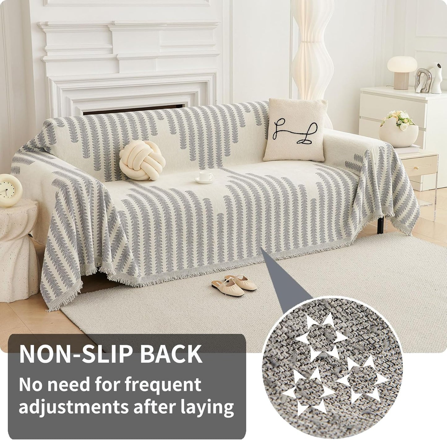 HAOMAIJIA Boho Sofa Covers Couch Covers for 3 Cushion Couch Sofa Pet Friendly Soft Thick Non Slip Couch Cover for Dogs Washable Sectional Couch Covers L Shape Furniture Protector (Grey, 91"x134")