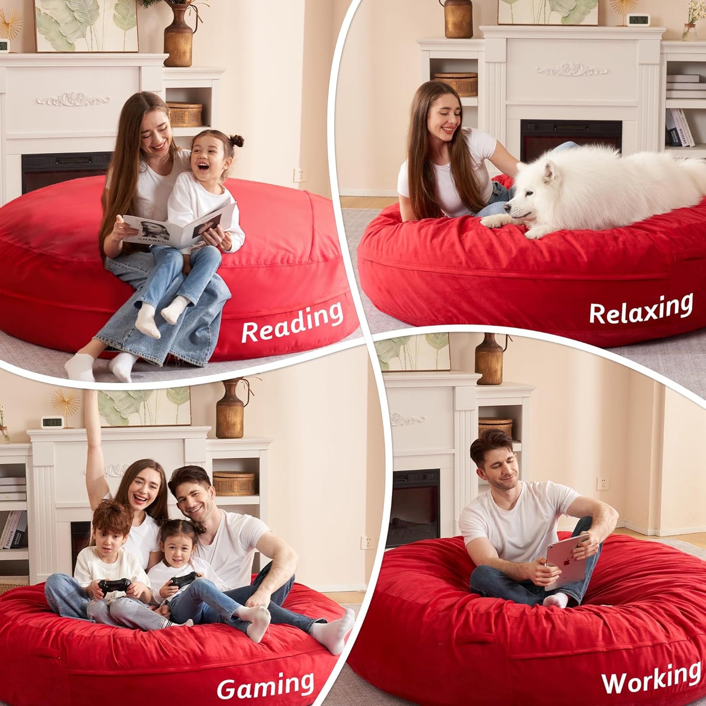 HABUTWAY XX-Large Bean Bag Chair: Giant 7' Memory Foam Furniture Bean Bag Chairs for Adults with Microfiber Cover 7Ft (Red)