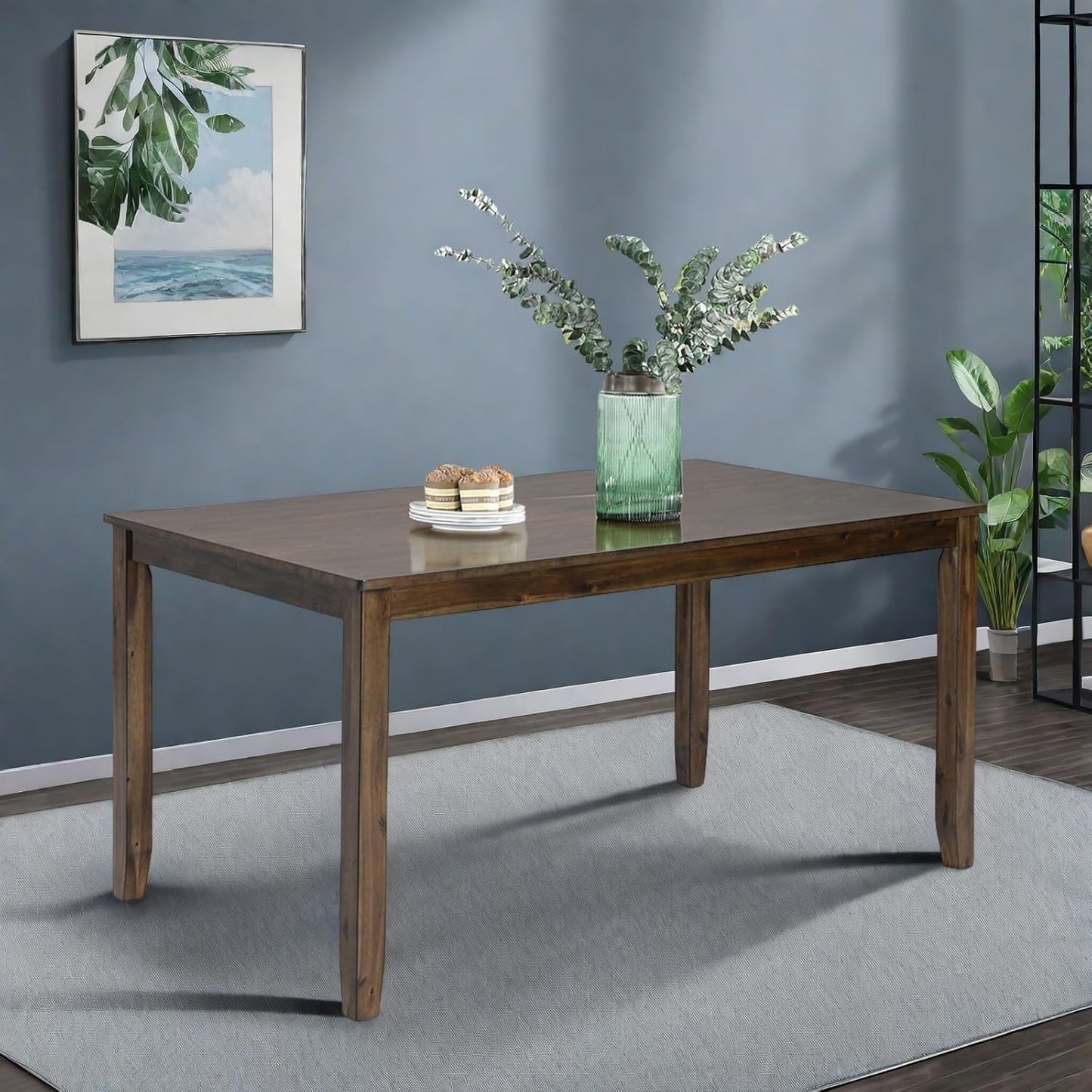 Dining Table for 4, Wooden Rectangular Kitchen Table with Natural Woodgrain Finish, 45.5" MDF Modern Dining Table with Solid Wood Tapered Legs and Rounded Corners, Easy Assembly, Walnut