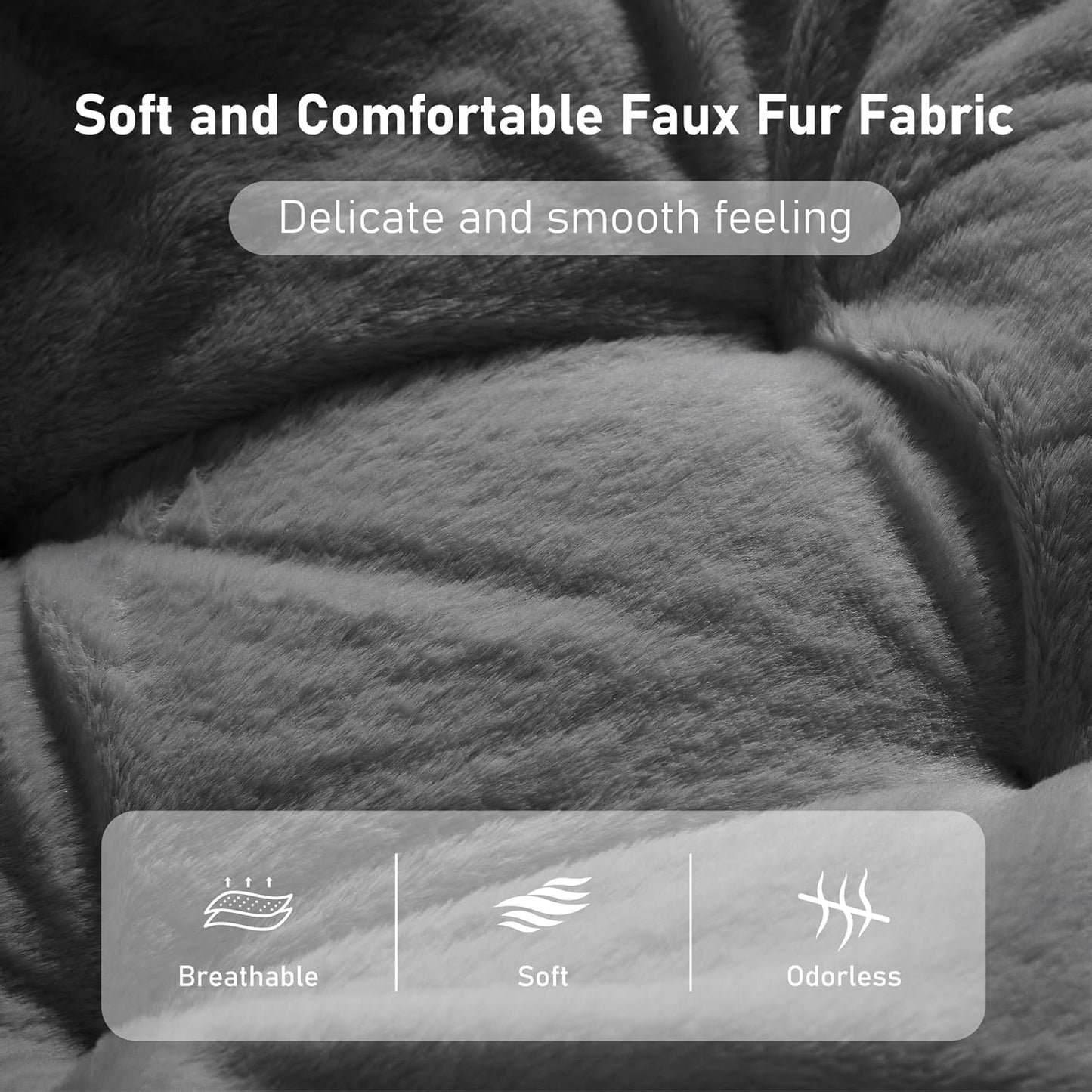 Comfy Oversized Saucer Chair, Soft Faux Fur Reading Lounge Chair for Adults, Stable X-Large Metal Frame and Non-Slip Pad, Foldable Cozy Chairs for Bedroom, Living Room, Dorm, Dark Gray