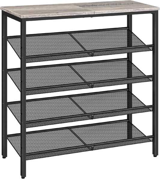 HOOBRO Shoe Rack for Entryway, 5-Tier Shoe Organizer with Adjustable Mesh Shelves, 16-20 Pairs of Shoes, Spacious Floor Mount, Metal, Industrial, Shoe Shelf for Closet, Greige BG12XJ01