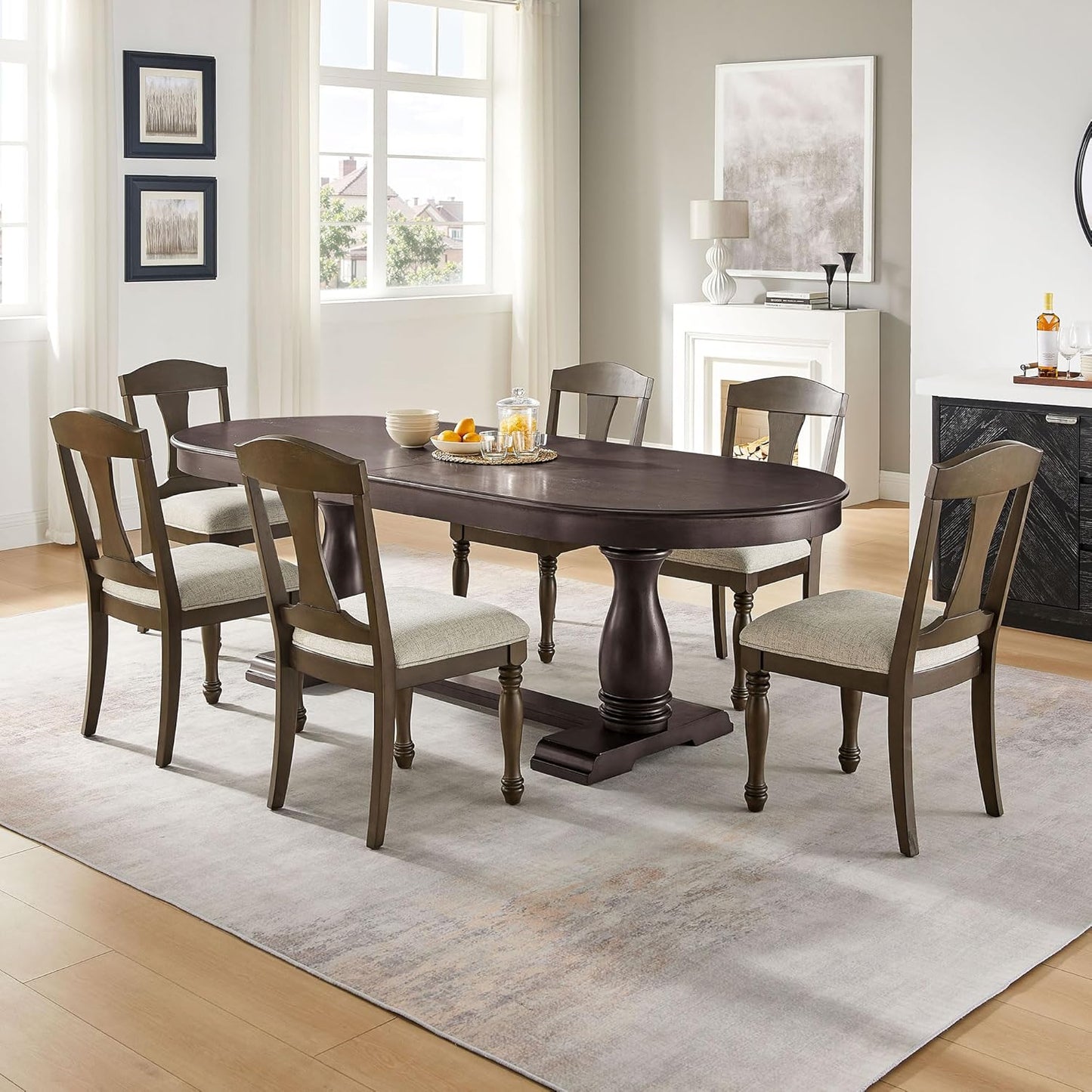 Ball & Cast Farmhouse Extendable Dining Table for 6-8, 76"-94" Long Extendable Kitchen-Table with Leaf, Mid Century Curved Wooden Expandable Table w/18 Leaves,Drop-Leaf Breakrest Table, Dark Brown