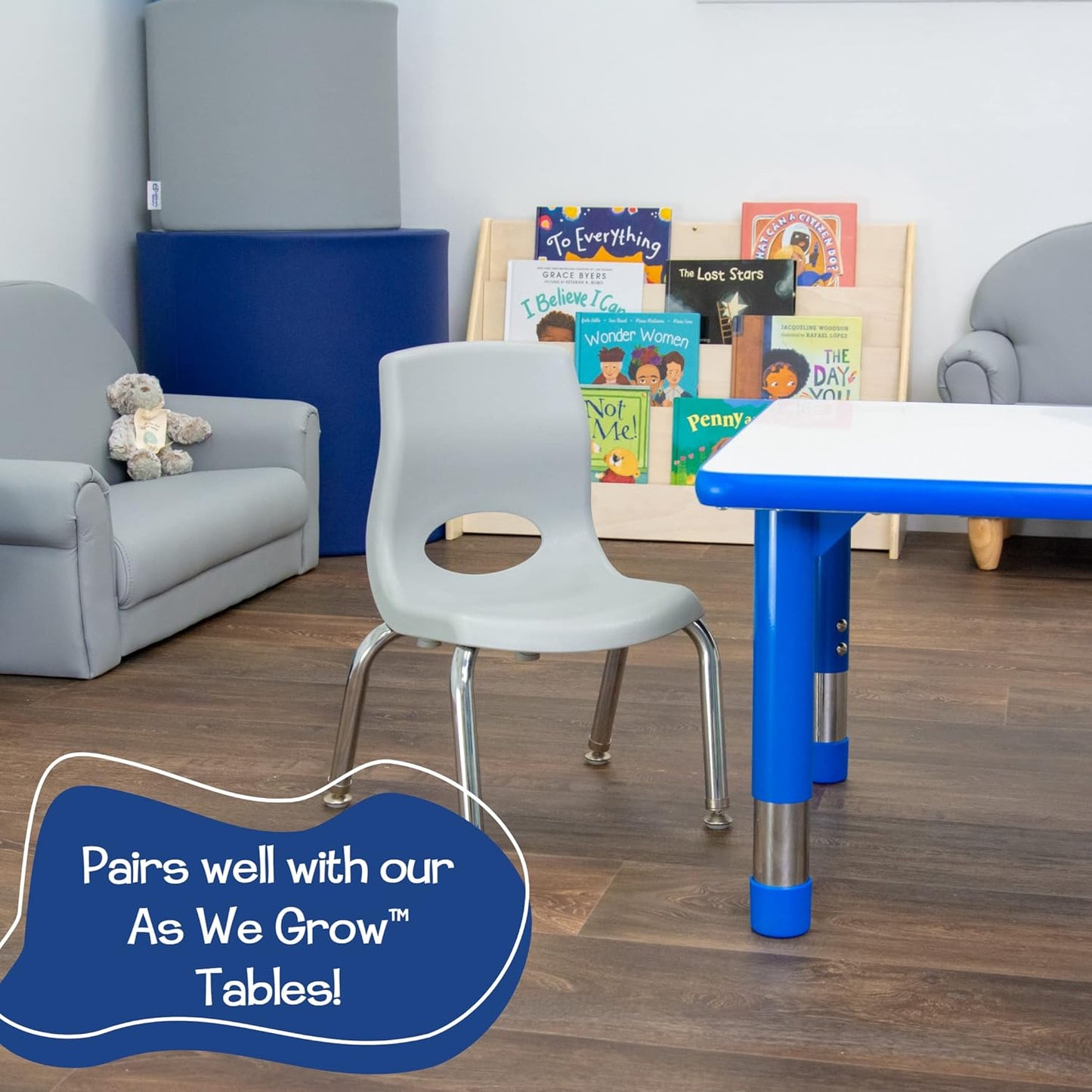 Children’s Factory, AB8010GYC, MyPosture Plus 10" H Chair, Gray with Chrome Legs, Kids Preschool, Daycare or Classroom Flexible Seating, Toddler Desk Chair