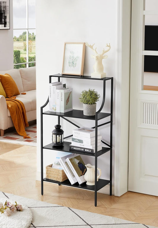 4 Tier Bookshelf, Entryway Standing Shelf Units with Storage, Small Bookcases with Open Shelves, Home Storage Shelving for Bedroom, Study, Living Room, Wood Black