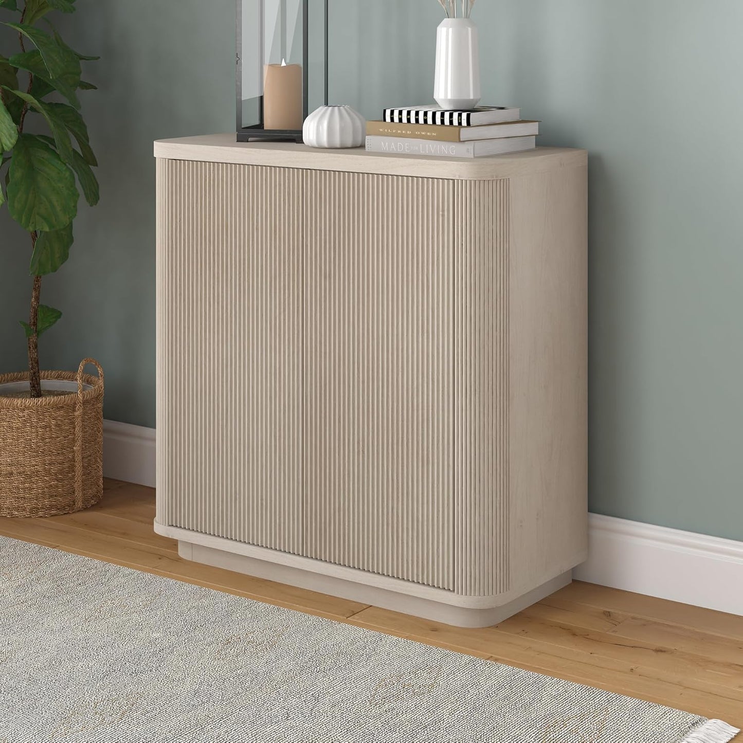 Henn&Hart 32" Wide Rectangular Accent Cabinet in Beech White, for Home, Living Room, Bedroom, Entertainment Room, Office