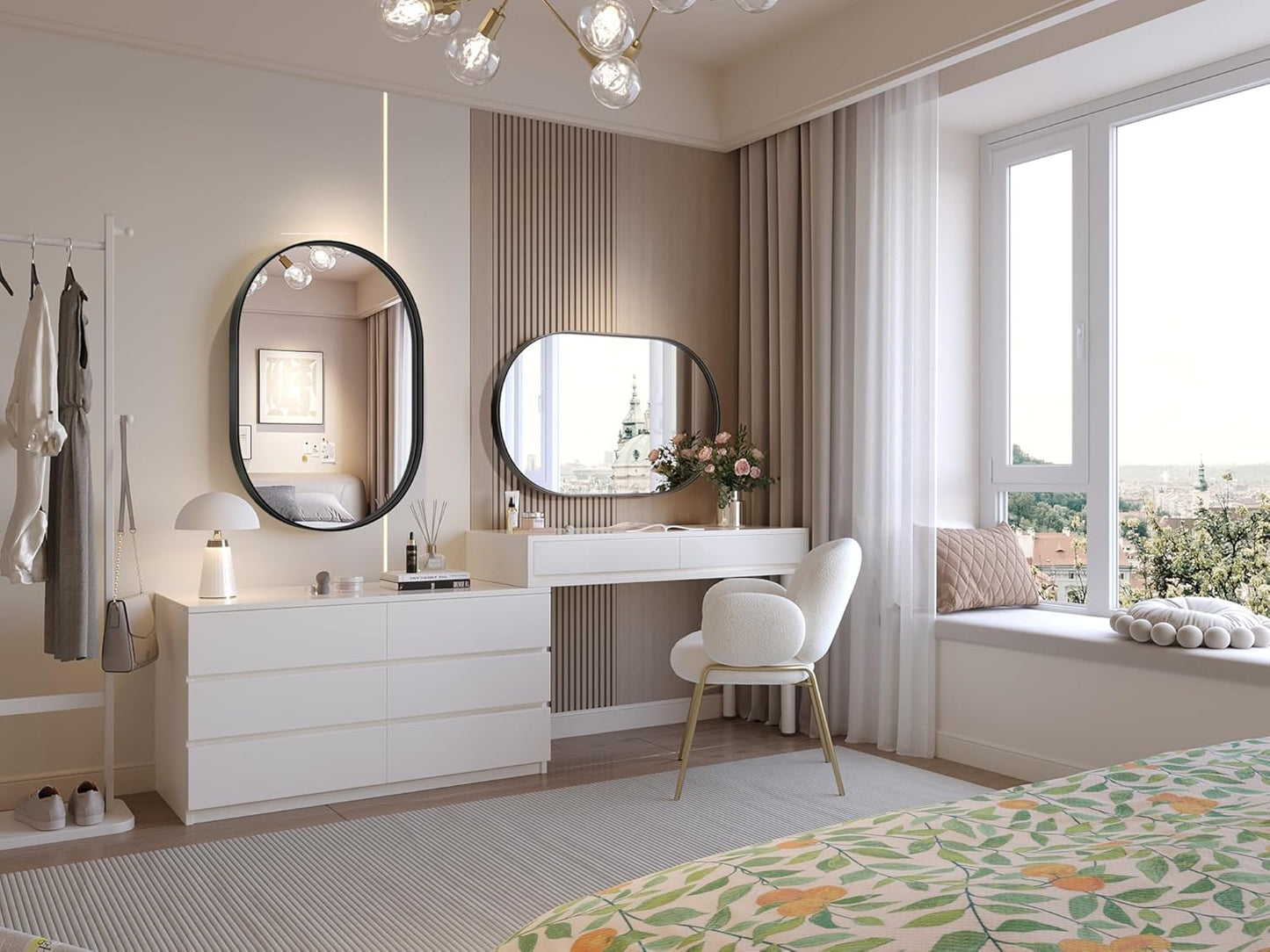 2 Pack Black Oval Mirrors, 20" x 33" Double Modern Mirror for Living Room, Black Frame Mirror for Over Sink Bedroom Fireplace Entryway Hang Vertical and Horizontal