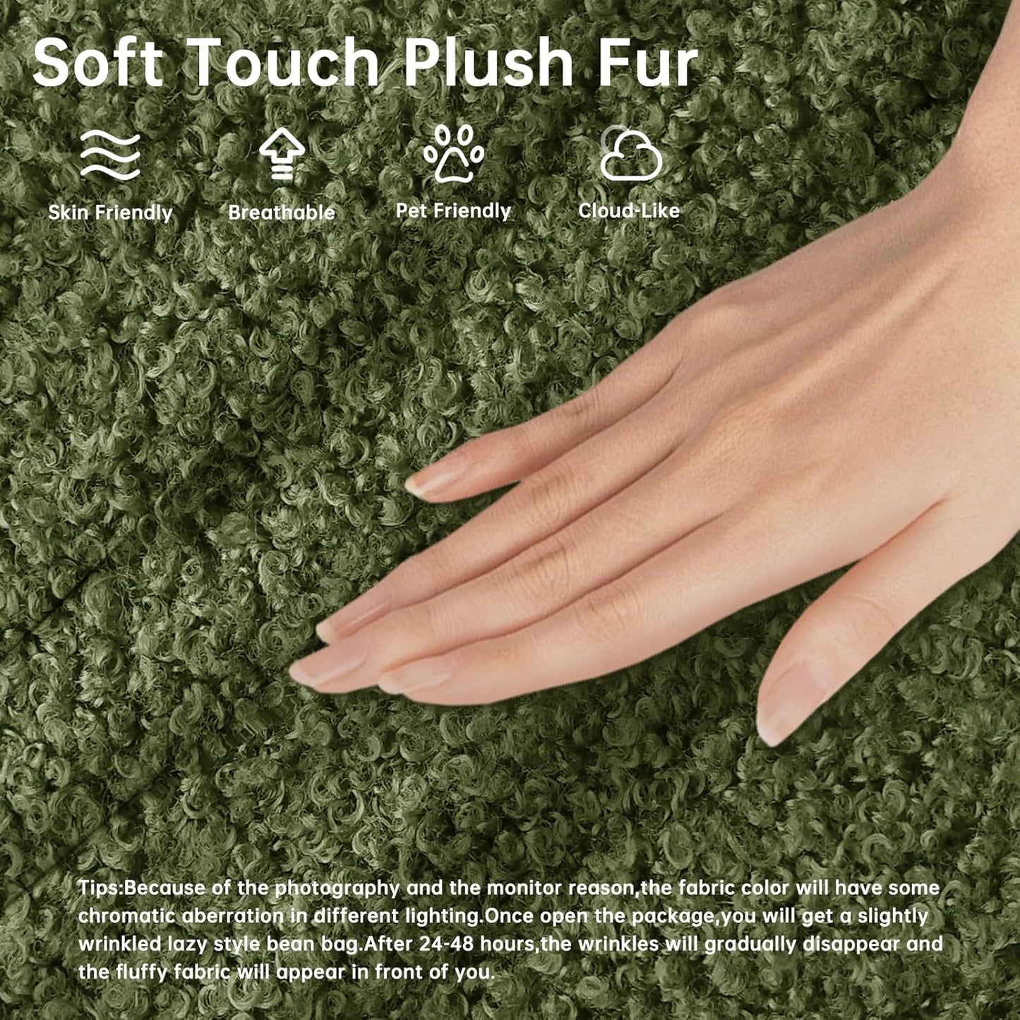 Bean Bag Chairs for Adults, Memory Foam Couch Loveseat Sofa Chair, Soft Teddy Material Cozy Comfy Reading Nook Chairs, Floor Chair for Living Room Bedroom Office(Green)