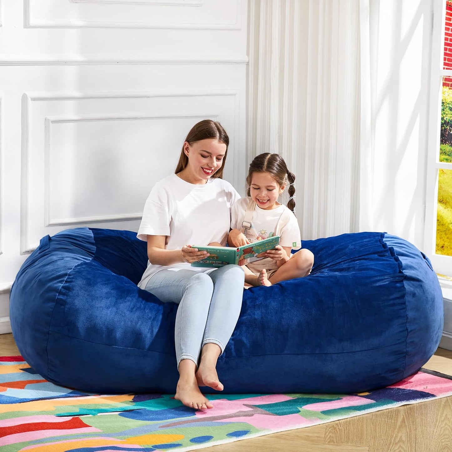 Hobestluk 4FT Bean Bag Chair Large Beanbag with Removable Cover Adult Bean Bag Chair with Portable Handle Desgin for Living Room Bedroom (Blue, 4FT)