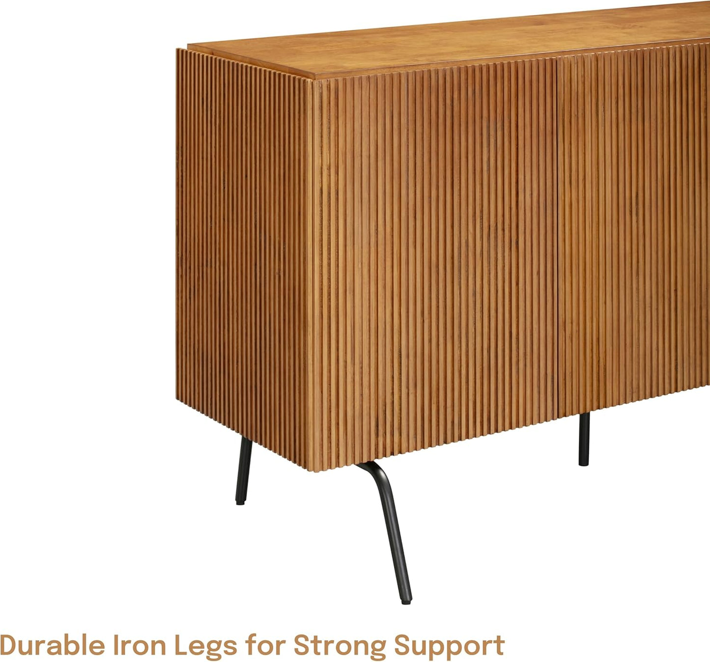 NTC Veil Modern Sideboard with 3 Doors, Buffet Cabinet with Vertical Groove Design and Metal Legs, Storage Cabinet for Living Room, and Hallway, Effortless Assembly, Teak Look