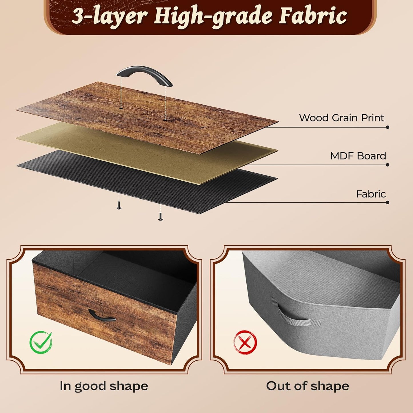 Huuger 63 Inch Long Dresser for Bedroom, Wide TV Stand for 55, 65, 70 Inch TV, 6 Drawer Dresser for Closet with Fabric Drawers, Storage Organizer for Bedroom, Entryway, Rustic Brown