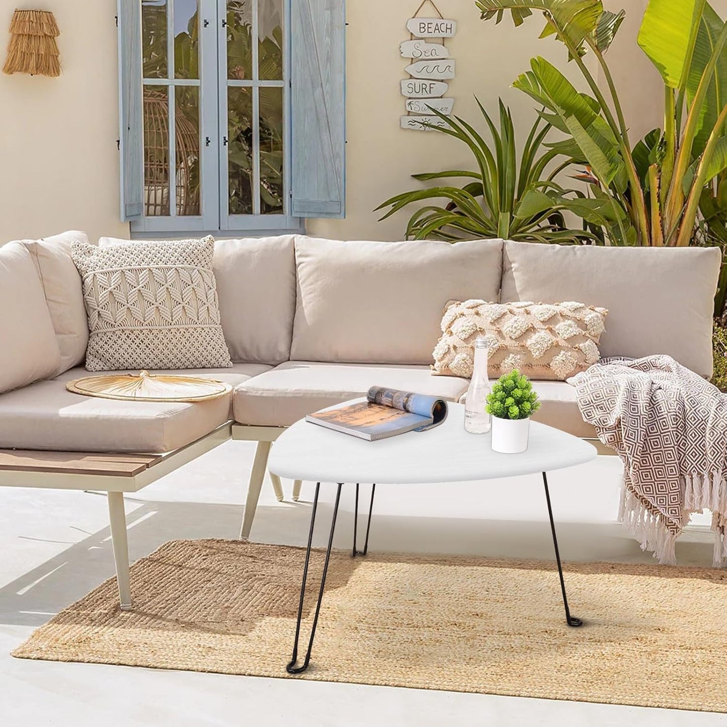 Coffee Table for Small Spaces White Folding Wooden Triangle Center Sofa Tables Simple Design Droplet Coffee Table with Steel Legs Modern Accent Furniture for Living Room Home Office