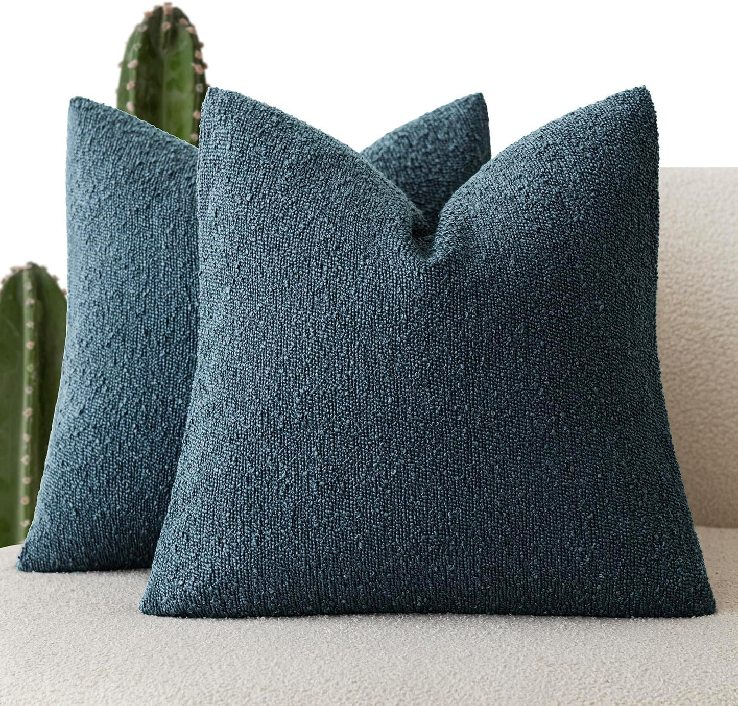 Foindtower Set of 2, Decorative Textured Boucle Throw Pillow Covers Accent Solid Pillow Cases Neutral Couch Cushion Case for Chair Sofa Bedroom Living Room Home Decor 26x26 Inch Dark Blue
