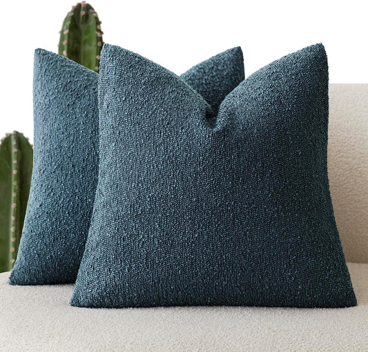 Foindtower Pack of 2 Textured Boucle Throw Pillow Covers Accent Solid Pillow Cases Cozy Soft Decorative Couch Cushion Case for Chair Sofa Bedroom Living Room Home Decor 20x20 Inch Dark Blue