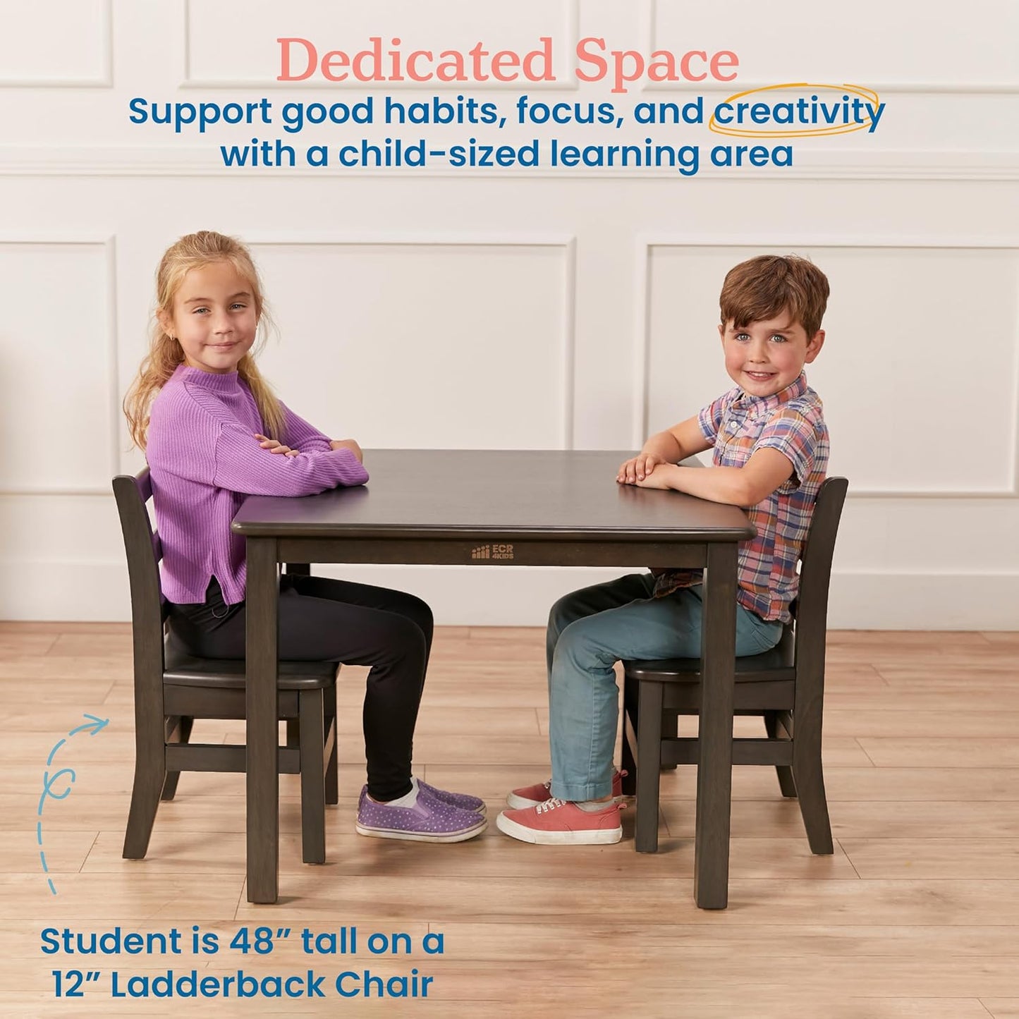 ECR4Kids 30in Square Hardwood Table with 22in Legs, Kids Furniture, Grey Wash