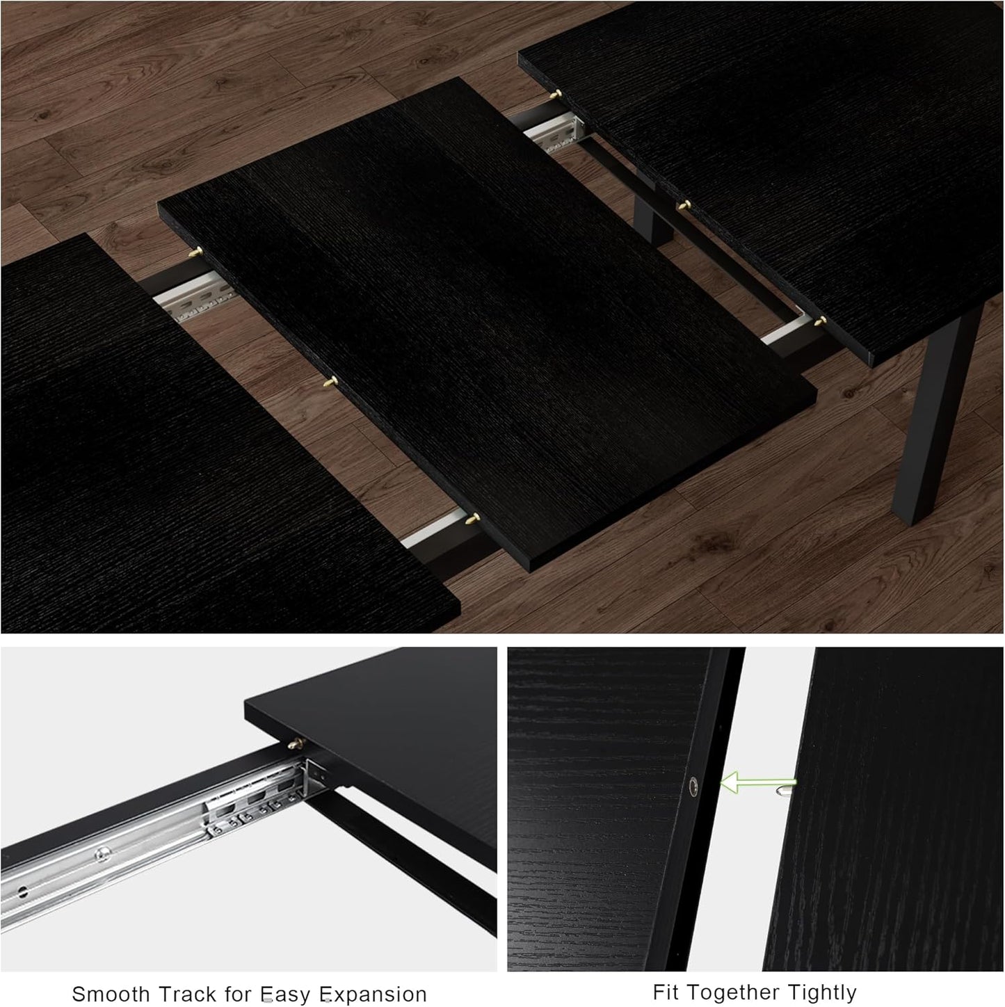 Feonase 5-Piece Dining Table Set for 4-8 People, 63" Large Extendable Kitchen Table Set with 2 Benches and 2 Square Stools, Dining Room Table with MDF Wood Board, Easy Assembly, Black