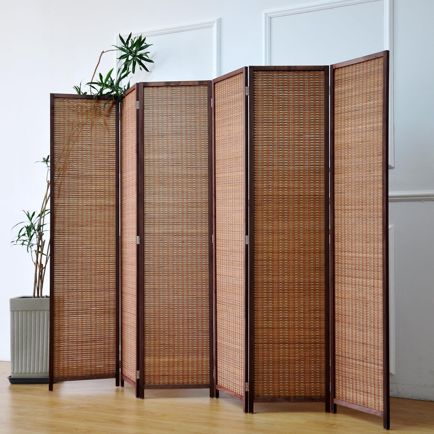 6 Panel Room Divider and Folding Screen Room Divider,Bamboo Room Divider for Room Separation,67" H x 92.1" W