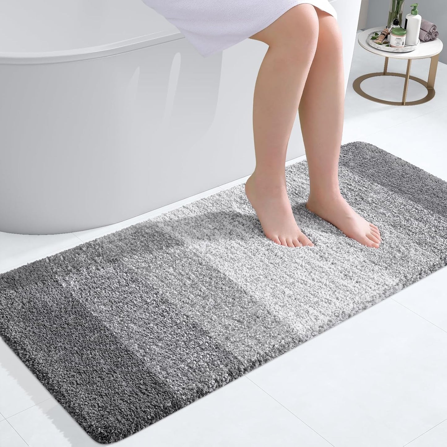 OLANLY Bathroom Rug Mat 47x20, Extra Soft and Absorbent Microfiber Bath Rugs, Non-Slip Plush Shaggy Bath Carpet Runner, Machine Wash Dry, Bath Mats for Bathroom Floor, Tub and Shower, Grey