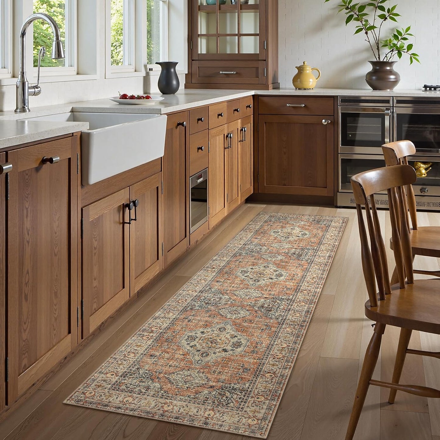 Lahome Oriental Washable Runner Rug Non Slip, 2x7 Rug Runners for Hallways Non Slip Vintage Ultra-Thin Soft Long Carpet for Kitchen Laundry Room Bedroom, Peach/Orange