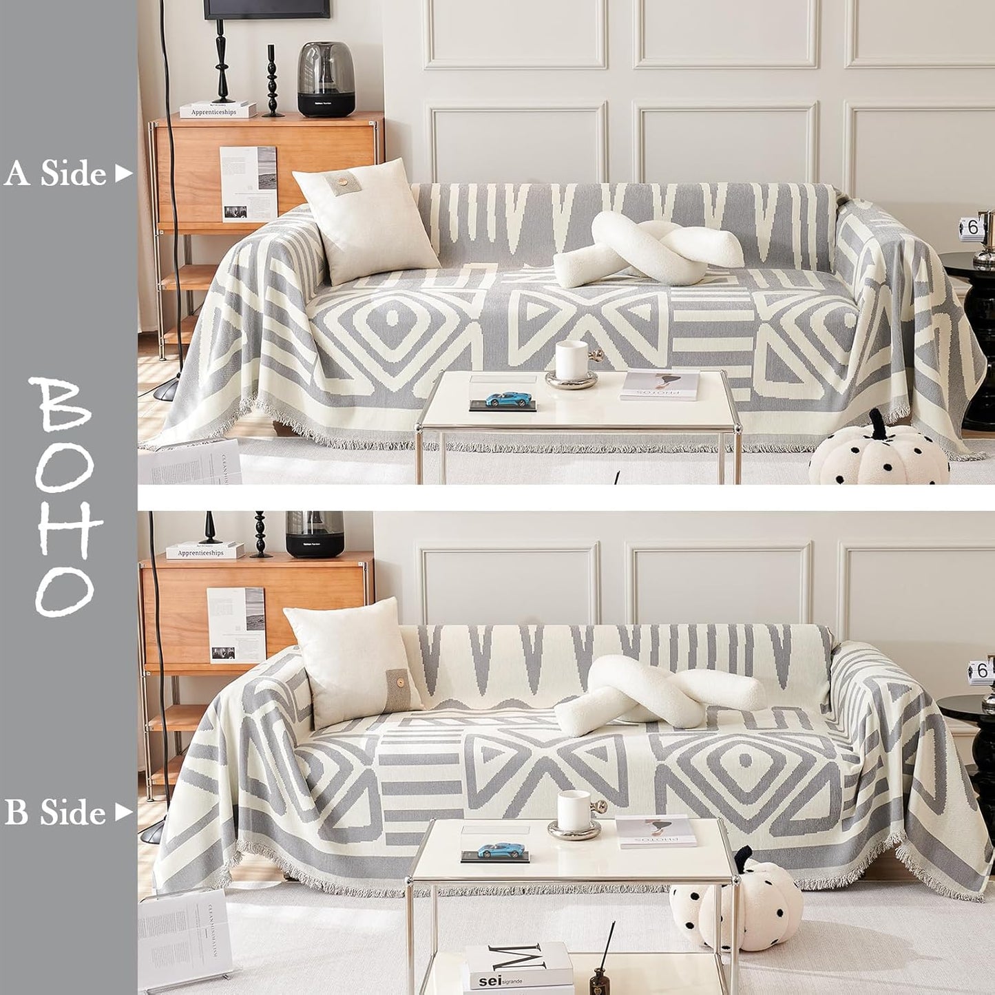 HANDONTIME Grey Sofa Cushion Covers Boho Couch Sofa Covers Dog Couch Cover for Sofa Chenille Couch Sofa Slipcover for Pets Sofa Cover Thick Washable Sectional Slip Covers for Sofas/Couches, 91" X150"