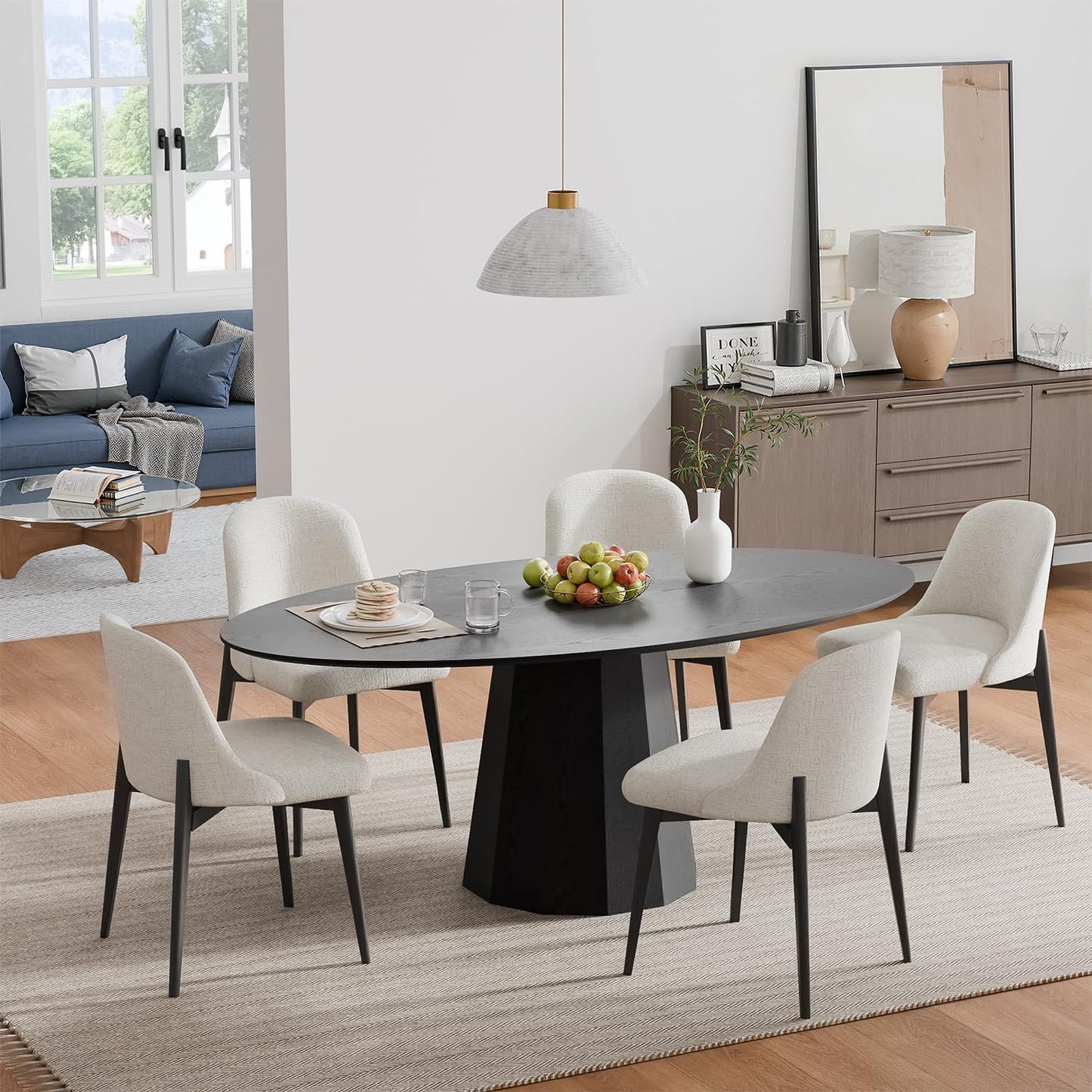 Casaphoria 67" Oval Dining Table, Modern Wood Kitchen Table with Cone Shaped Strip Polygonal Base for Living Room & Dining Room, Easy Assembly Farmhouse Furniture for 4-6, Black