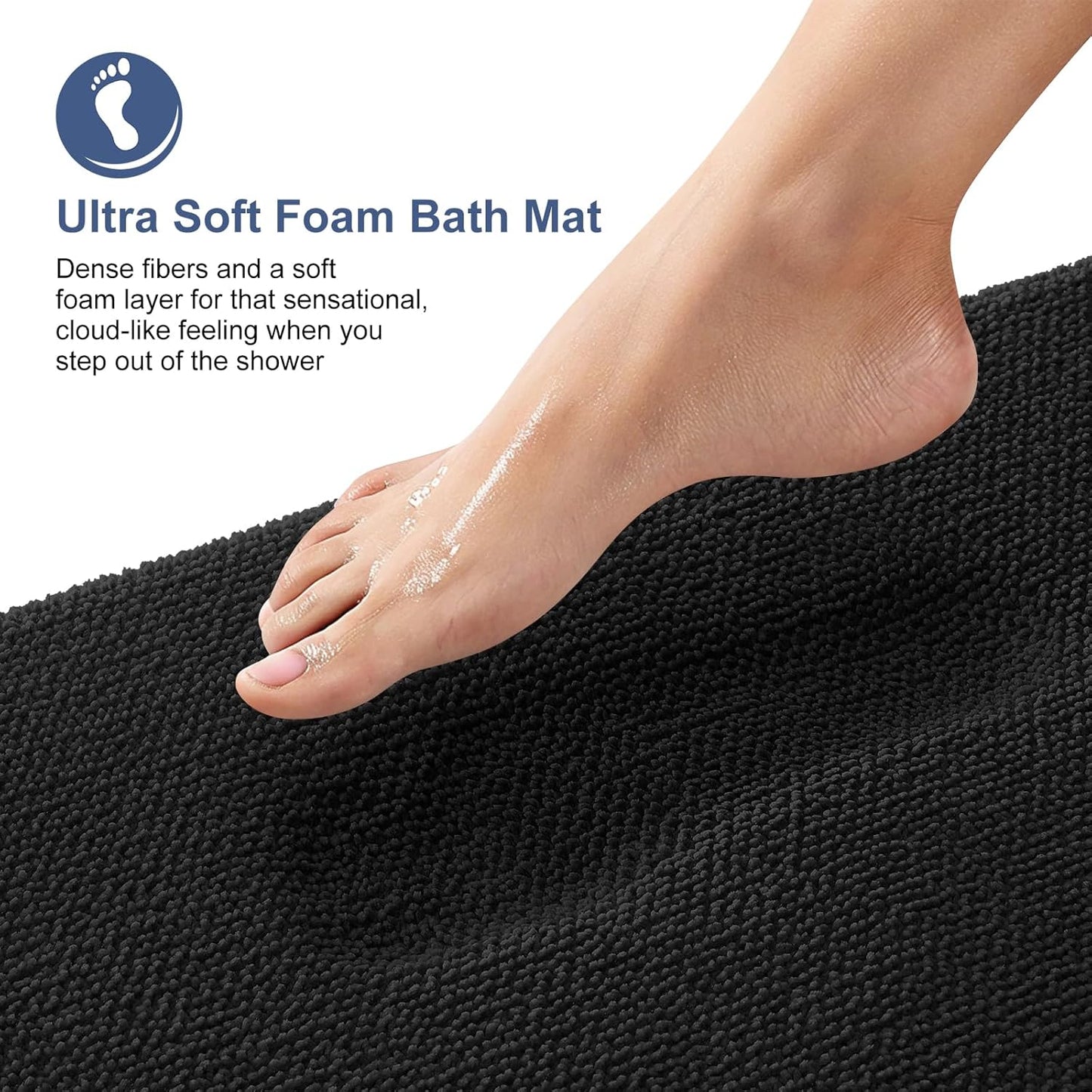 OLANLY Thick Memory Foam Bath Mat Rug 59x20, Extra Soft Absorbent Bathroom Rug, Quick Dry Bath Mats, Non-Slip, Machine Washable Carpet for Bathroom, Tub and Shower, Home Decor Accessories, Black