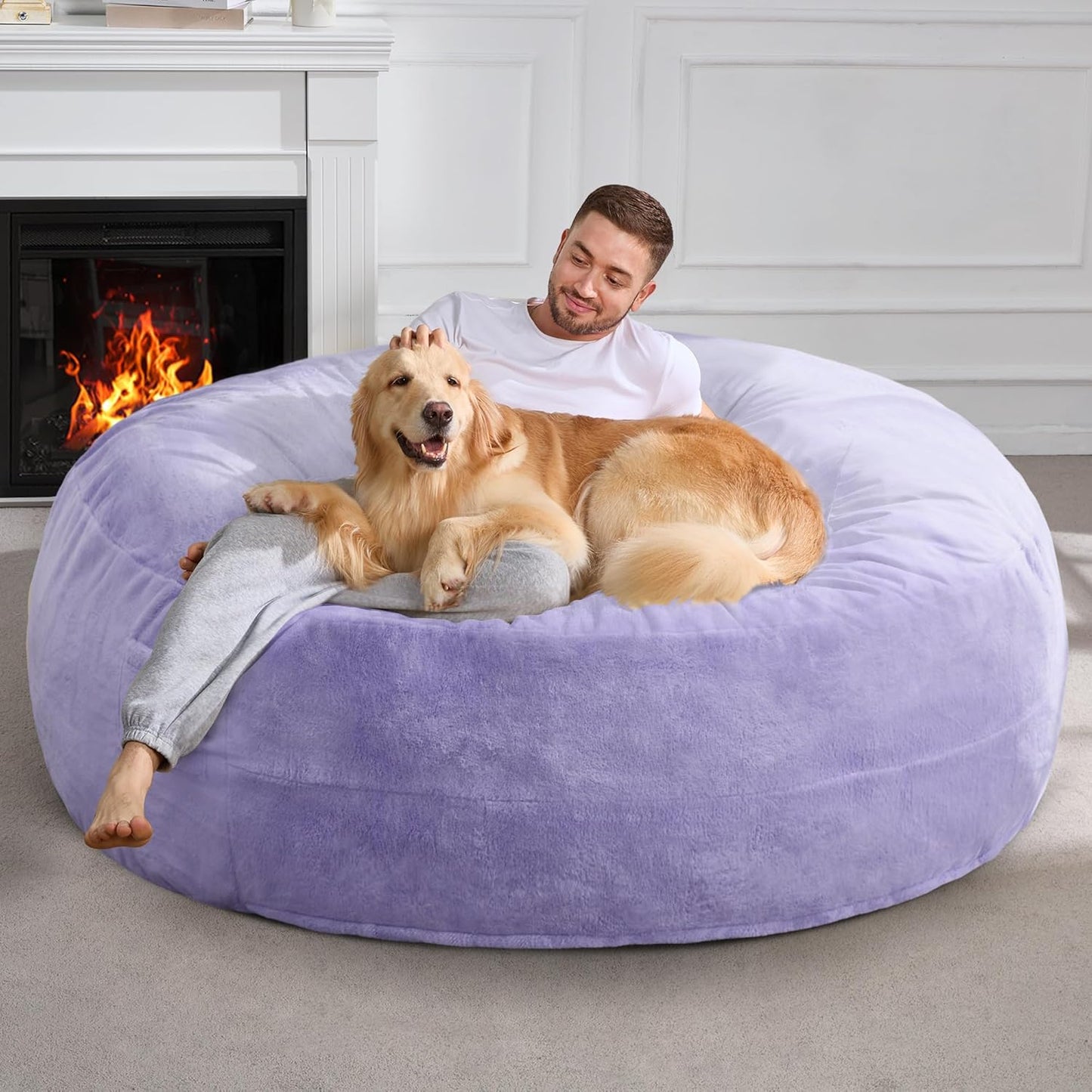 Hobestluk 6ft Bean Bag Chairs for Adults Large Beanbag Chair with Plush Faux Fur Cover Big Bean Bag Chair for Living Room Bedroom Dorm Office - Purple (70" x 70" x 15")