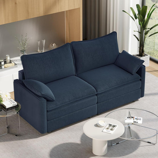 Vesgantti 74" Loveseat Sofa for Living Room, Comfy Cloud Couch Deep Seat Chenille Modern 2 Seater Small Sofa with Armrest Pillow, Easy Assembly for Small Spaces, Blue