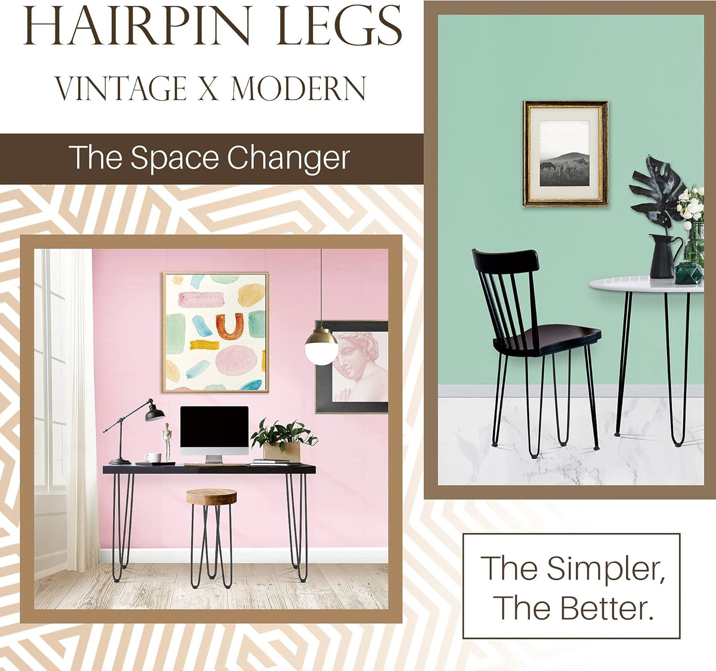 TEN49 Heavy Duty Hairpin Table Legs - 20 Inch Industrial Black Furniture Legs - Solid Rods Metal Legs for Table - Fit for Mid-Century Modern Desk, Bed End, Coffee Table Feet, TV Stand, Chair Legs