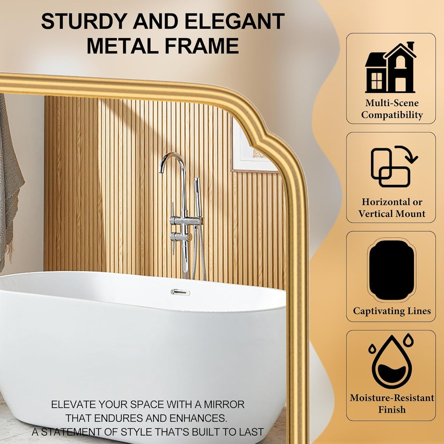 28"x36" Gold Bathroom Mirror with Rustproof Metal Frame, Modern Rounded Corner Wall Mirror for Vanity Over Sink, Horizontal/Vertical Hanging