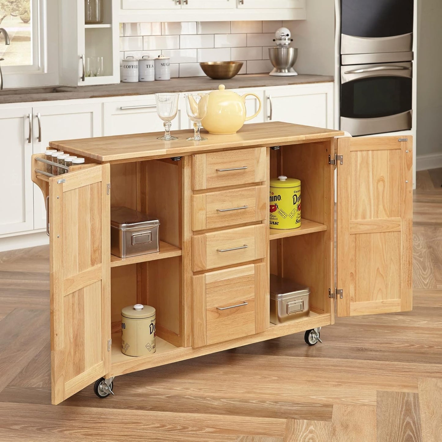 Homestyles General Line Mobile Kitchen Cart, 52-1/2 in. W x 18 in. - 30 in. D x 36 in. H, Natural