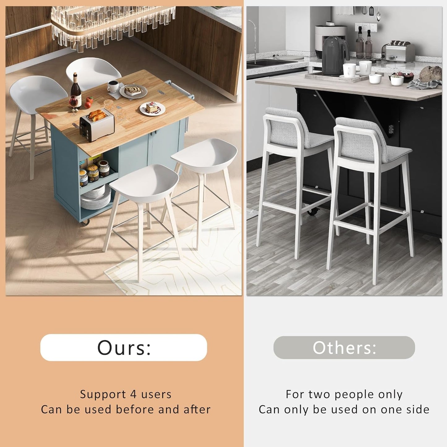 49" Kitchen Island with Foldable Counter Top,Kitchen Storage Cart W/Slide-Out Shelf,Towel Rack and Drawer,Rolling Kitchen Cart on Wheels,for Kitchen,Living Room,Dining Room,Grey Blue