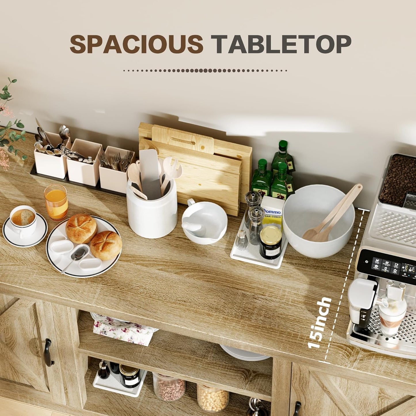 YESHOMY Farmhouse Buffet & Sideboard, 58" Kitchen Storage Cabinet with Adjustable Shelves & Doors, Wood Coffee Bar for Living Room, Entryway, Yellow