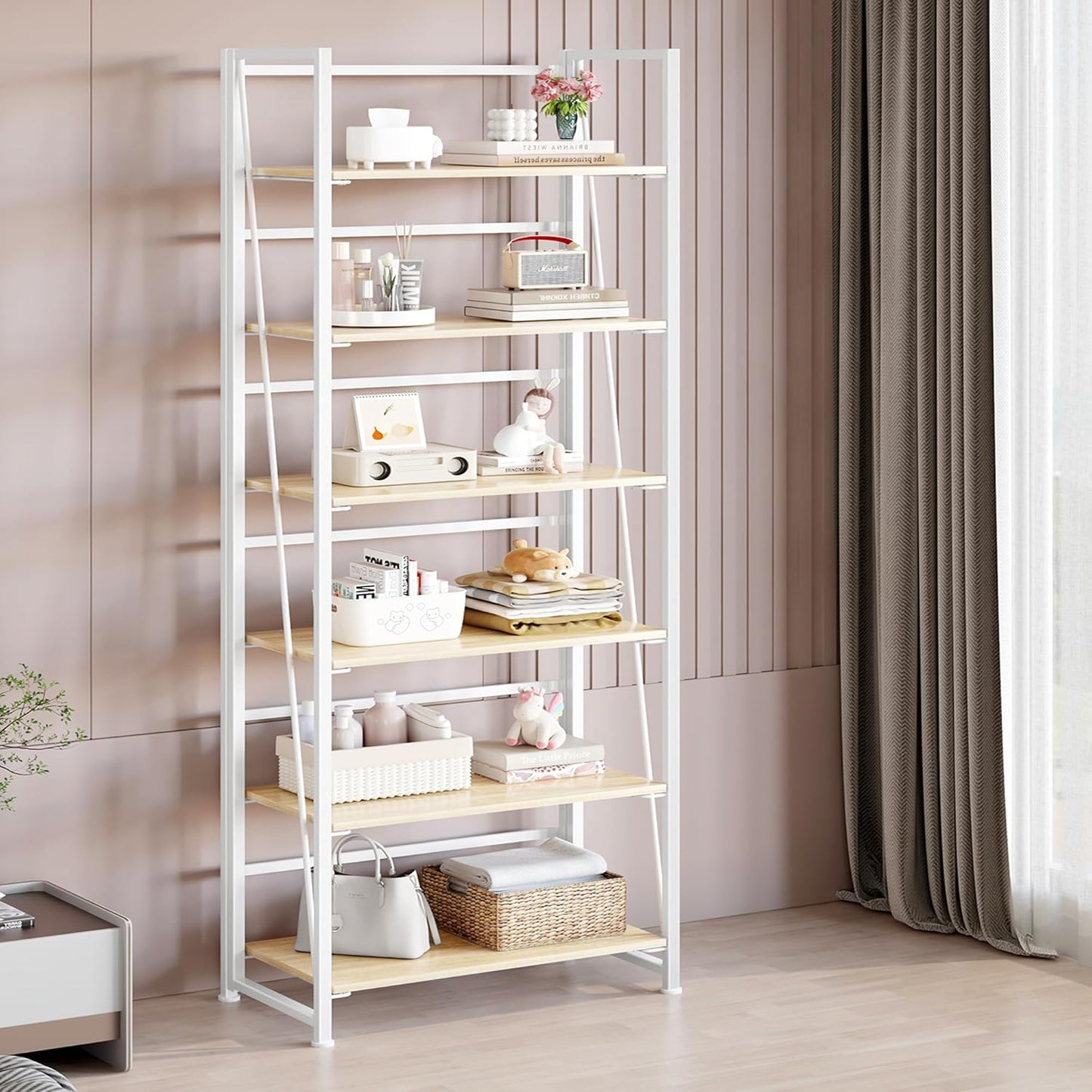 BHG Vintage Multifunctional Folding Bookshelf, No-Assembly Plant Stand Storage Rack Shelves for Home Office