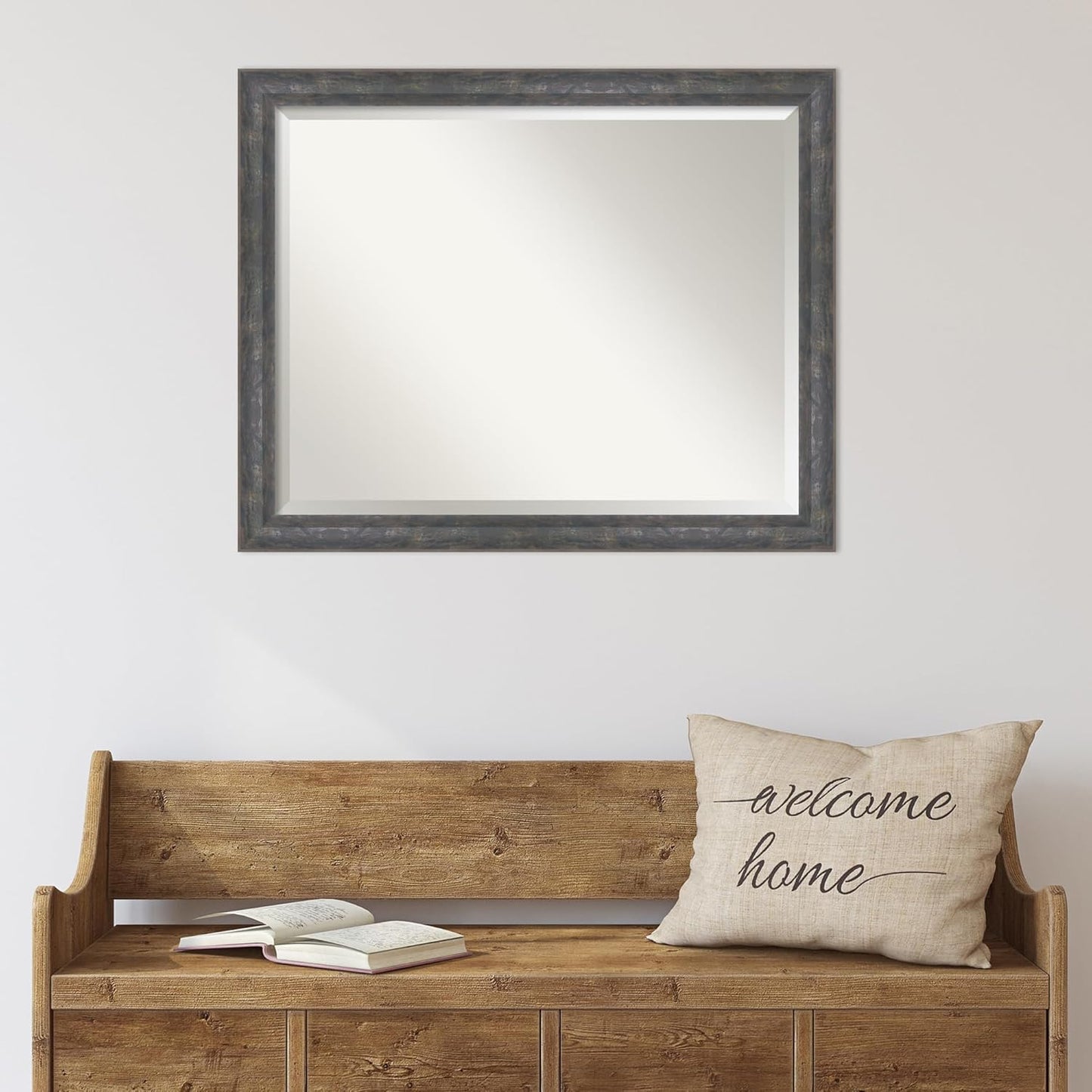 Amanti Art Grey Wall Mirror 25x31 Angled Metallic Rainbow Rectangle Bathroom Mirror for Wall Decor Living Room, Large Modern Contemporary Wood Frame, Hangs Horizonally and Vertically, Bathroom Decor