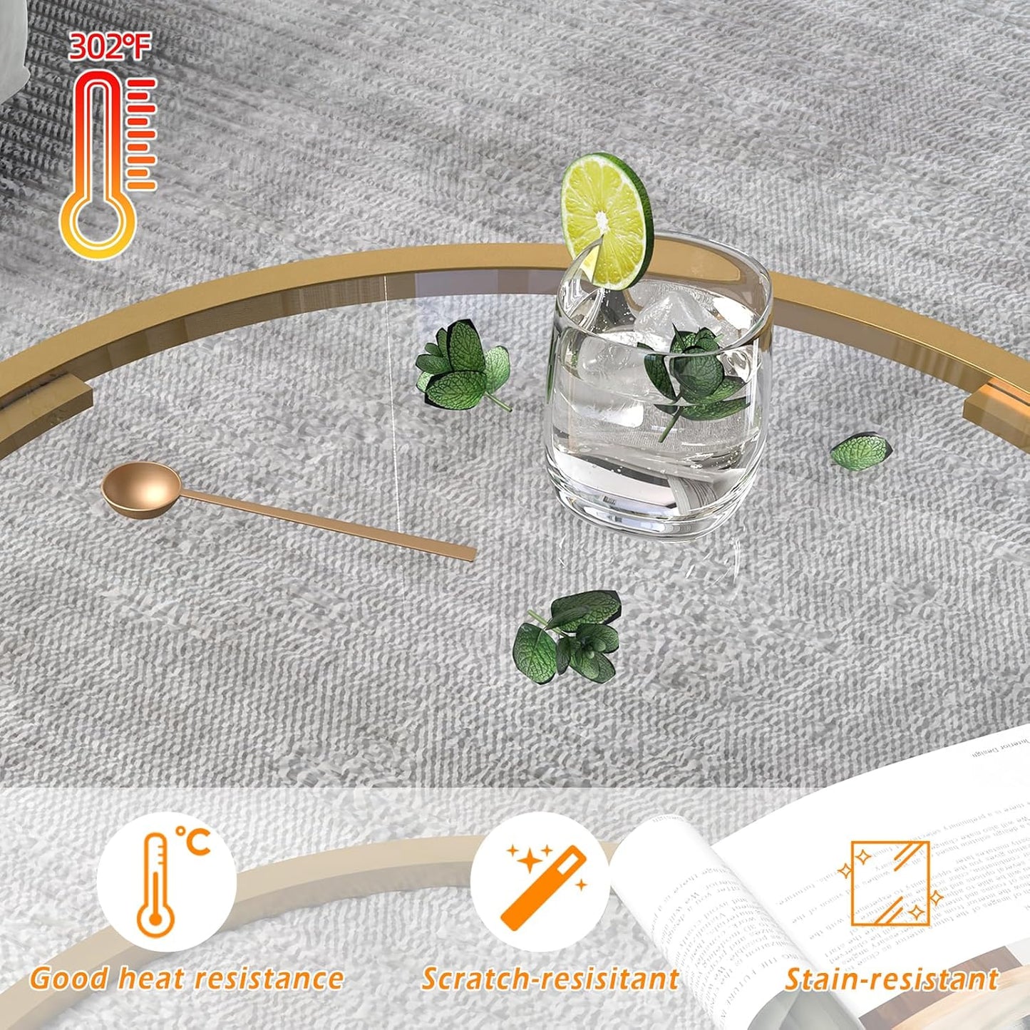 Glass Coffee Table,Round Gold Coffee Table for Small Space,27" Modern Center Table,Glass Top Clear Coffee Table with Sturdy Metal Frame for for Living Room Home Office, Easy Assembly