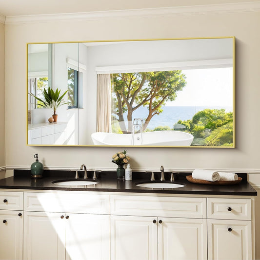 KOCUUY Large Gold Bathroom Mirror, 60x30 inch Rectangular Mirror for Bathroom Sink, Oversized Wall Mirror with Metal Gold Frame for Living Room, Farmhouse, Entryway, Hang Horizontal/Vertical