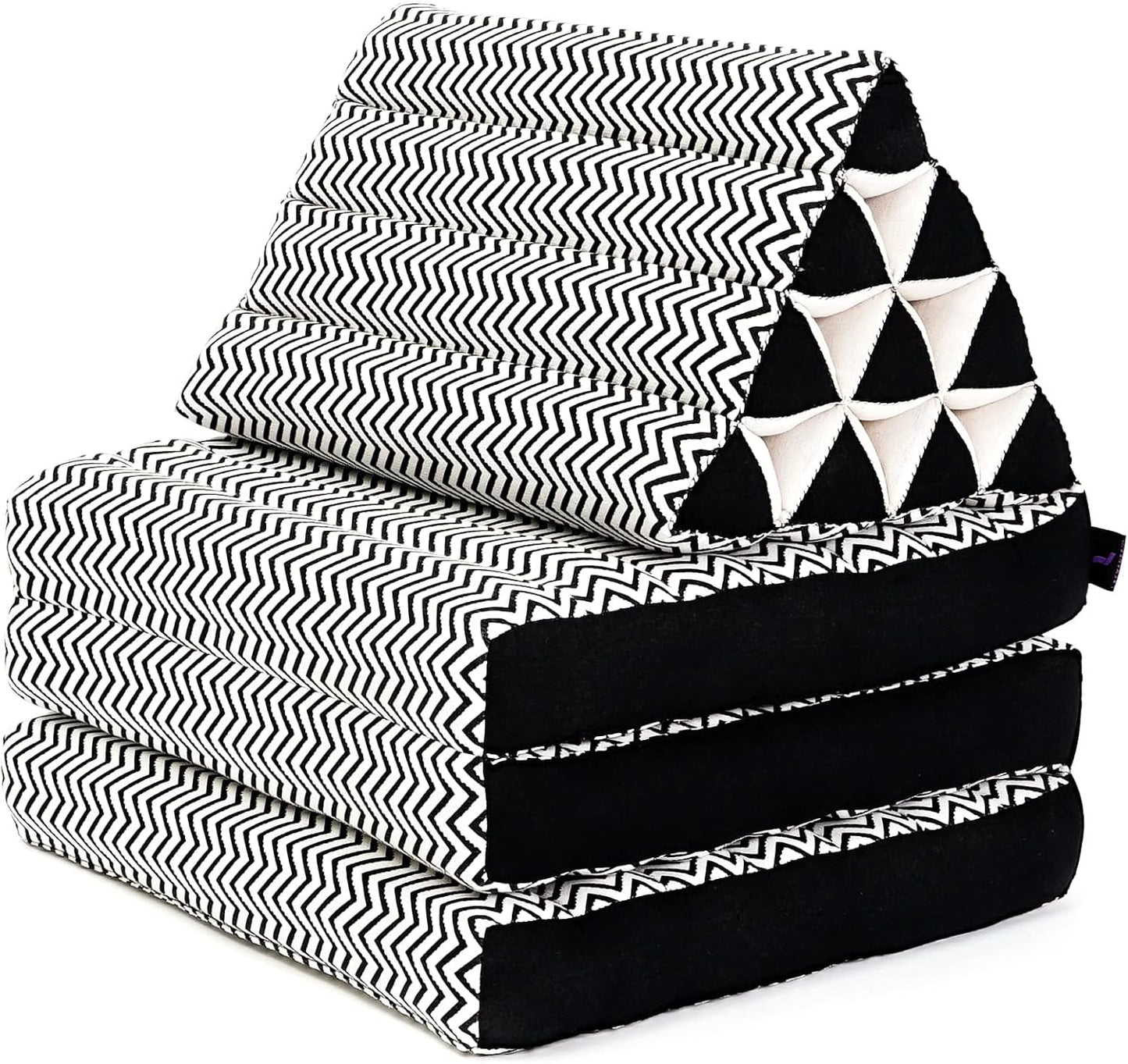 Leewadee - Comfortable Japanese Floor Mattress - Thai Floor Bed with Triangle Cushion - Futon Mattress - Thai Massage Mat, 67 x 21 inches, Black White, Kapok Filling