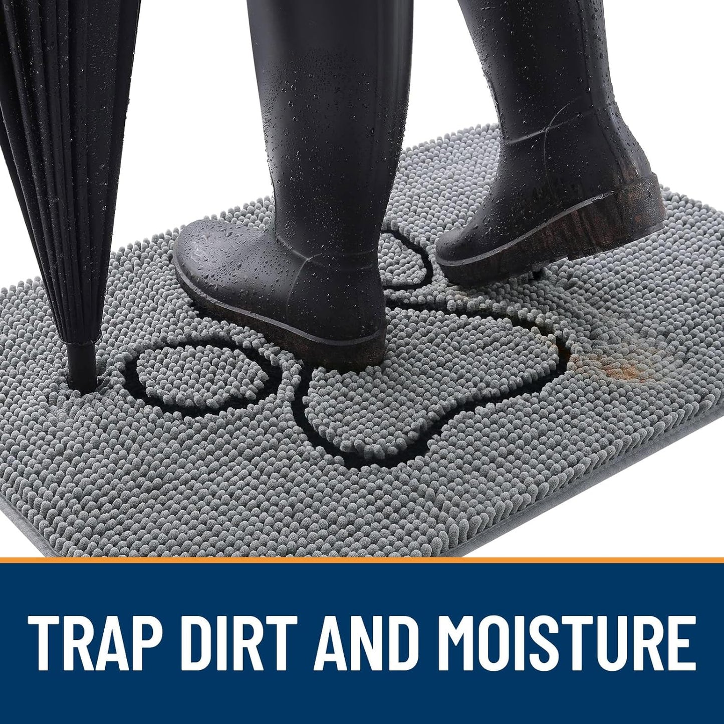 OLANLY Door Mat for Muddy Dog Paws 54x32, Ultra Absorbent Chenille Mud Doormat with Paw Print Design, Non-Slip Washable Doormat for Indoor Entryway, Quick-Dry Pet Bed Mats for Dirty Dogs, Grey