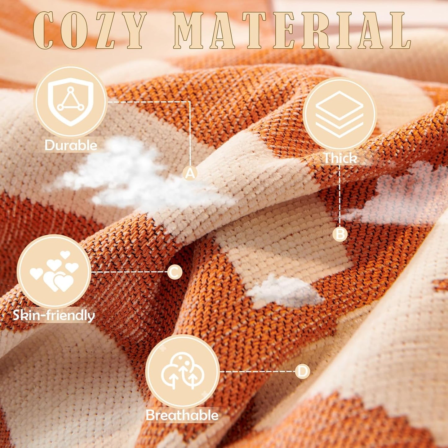 HANDONTIME Orange Sofa Covers for Couch Chair Recliner Chenille Couch Cover for Dogs Sofa Covers Armchair Cushion Couch Boho Sofa Throw Cover Pet Sofa Furniture Protector Thick Washable, 71" X102"