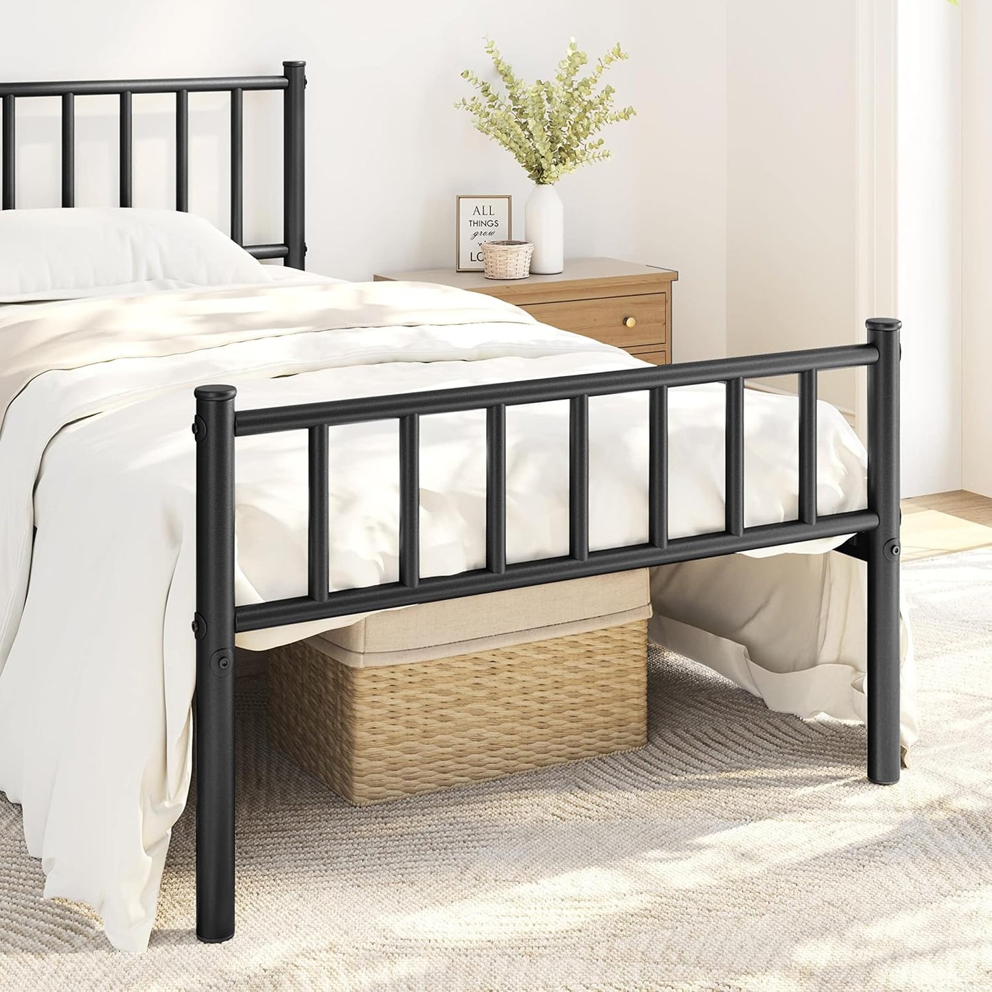 Yaheetech Twin Bed Frame Metal Platform Bed Frame Mattress Foundation with Spindle Headboard & Footboard/No Box Spring Needed/14 Inch Underbed Storage/Firm Support & Easy Set up Structure, Black