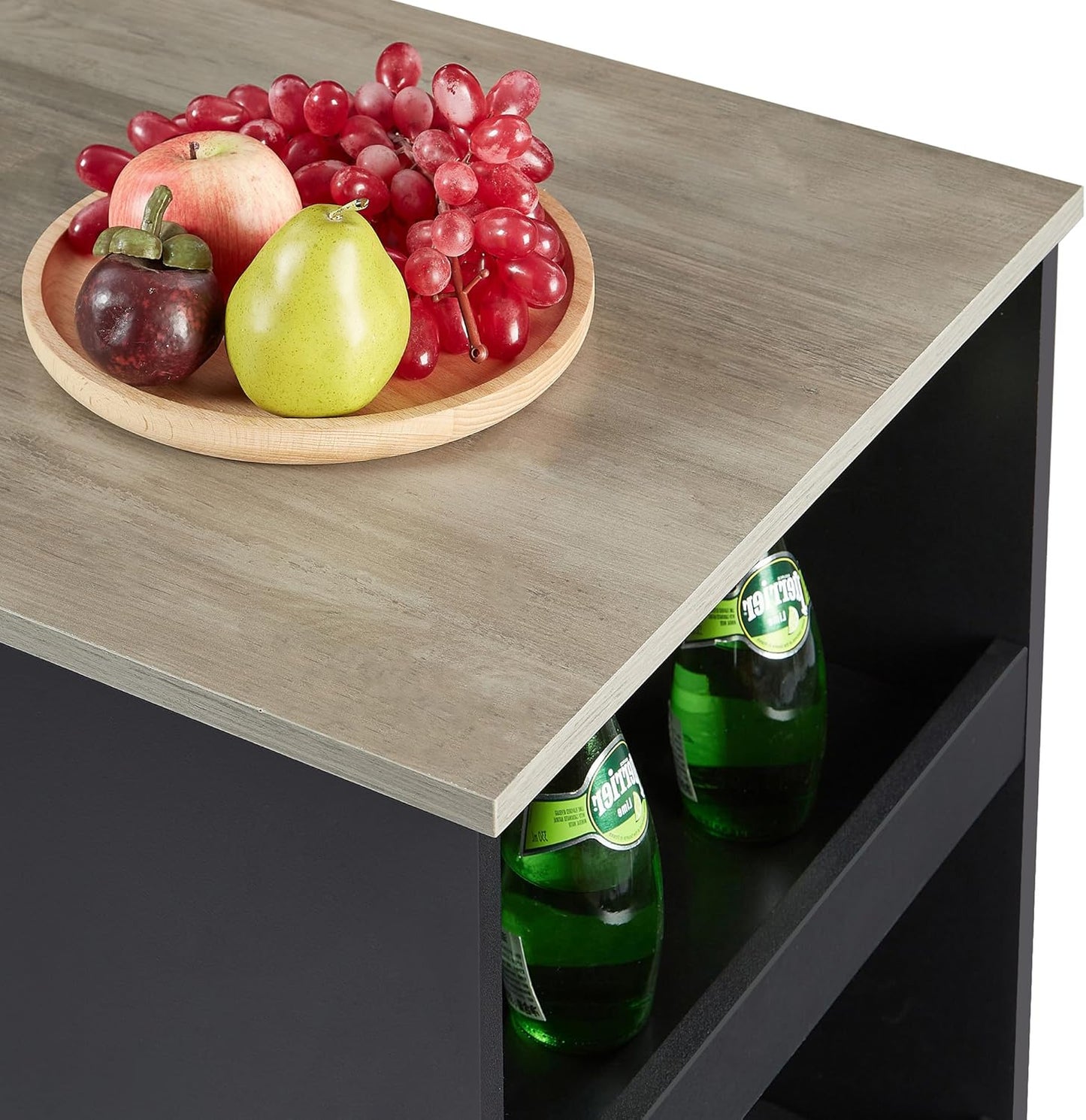 VECELO Small Bar Table and Chairs Tall Kitchen Breakfast Nook with Stools/Dining Set for 2, Storage Shelves, Space-Saving, Gray