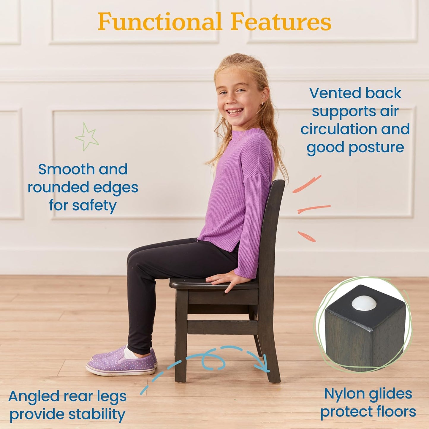 ECR4Kids 24in x 24in Hardwood Table and Chair Set, 12in Seat Height, Kids Furniture, Grey Wash