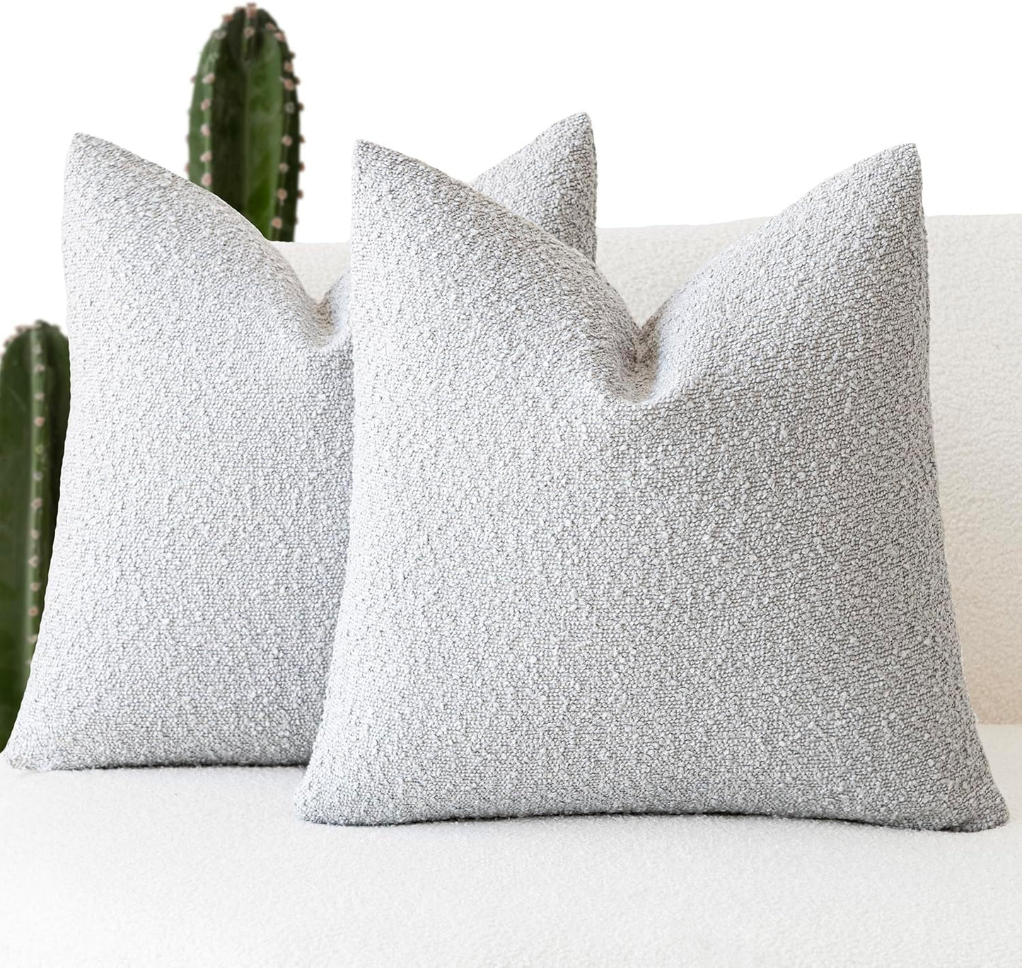 Foindtower Pack of 2, Decorative Textured Boucle Throw Pillow Covers Accent Solid Pillow Cases Cozy Soft Couch Cushion Case for Chair Sofa Bedroom Living Room Home Decor 22 x 22 Inch Light Grey