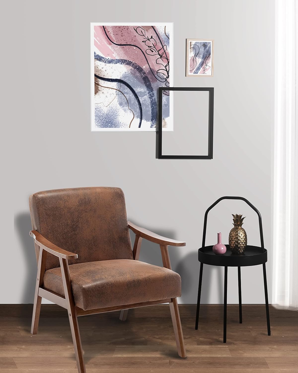 Container Furniture Direct Accent Chair with Microfiber Upholstery and Solid Wood Frame, Classic Mid-Century Modern Living Room Furniture for Extra Seating, Brown