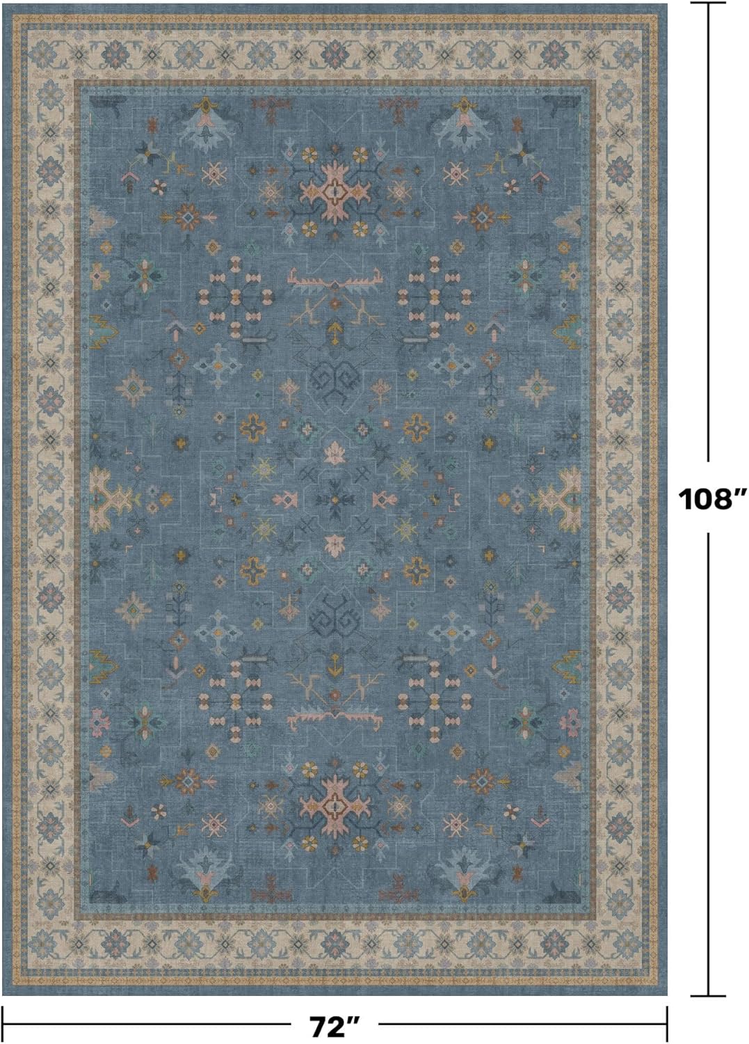 Boho 6x9 Living Room Rugs - Modern Dark Blue Dining Room Rug for Under Table, Lightweight Washable Foldable Low Pile Carpet, Eclectic Floral Bedroom Décor Aesthetic
